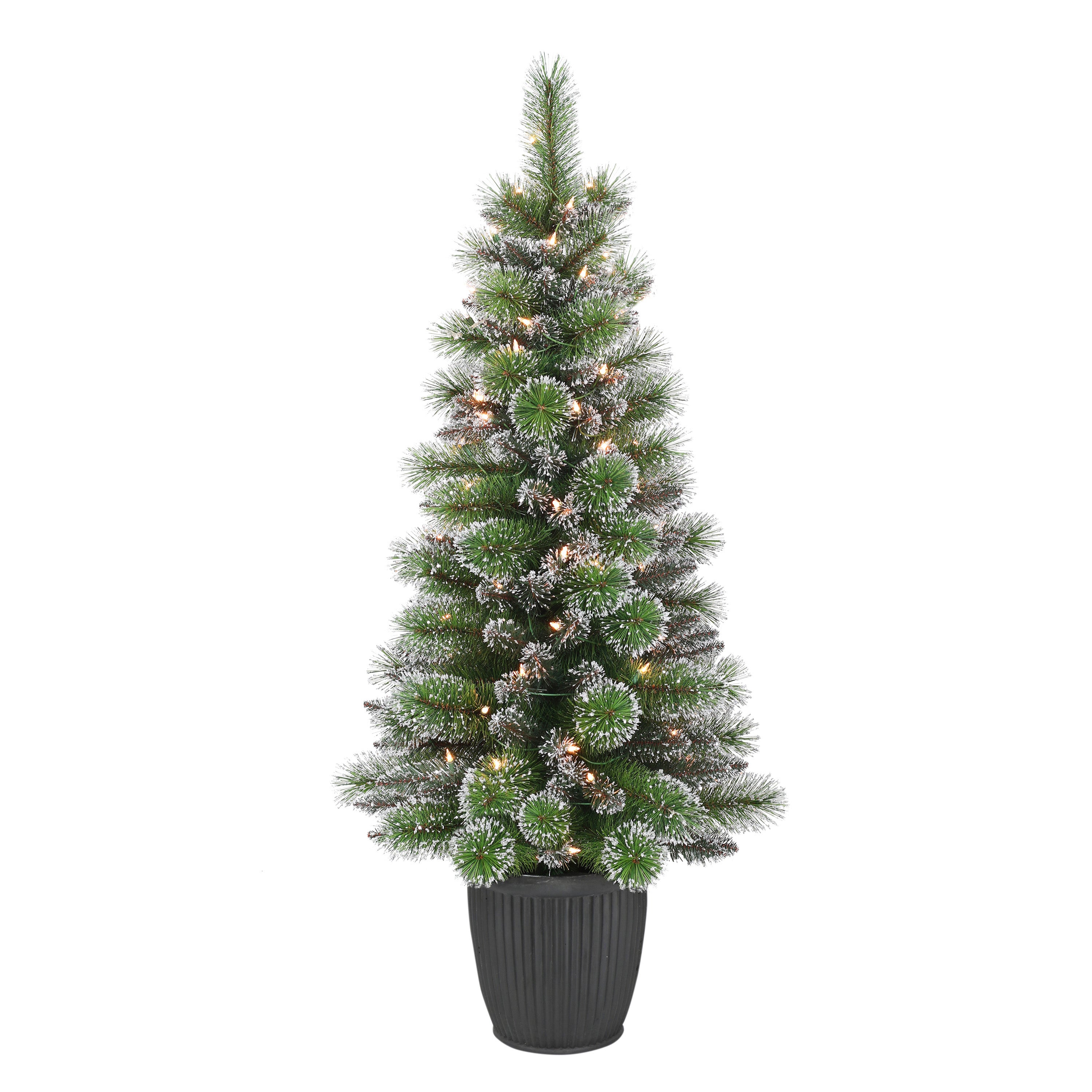 4 ft Pre-Lit Potted Pine Artificial Christmas Tree with 70 UL Clear Lights Glitter Accents Green GLIA-ST40C07